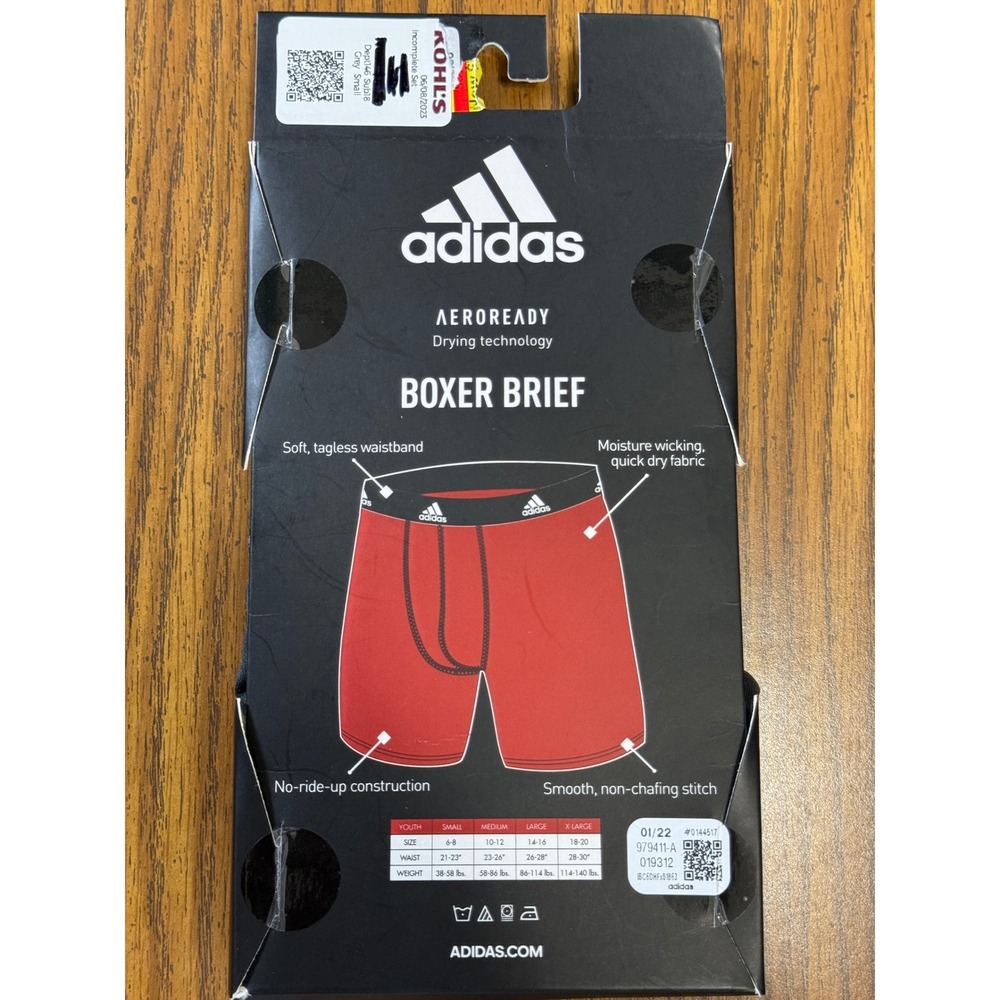 Adidas Boxer Brief Youth Small Gray 2-Pack Aeroready Performance Underwear - Picture 2 of 3